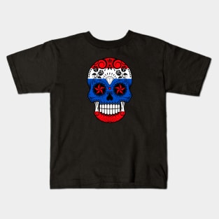 Thai Flag Sugar Skull with Roses Kids T-Shirt